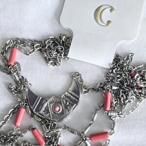 Charming Charlie Western Southwestern Coral Multi Strand Tiered Necklace NWT